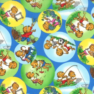 Berenstain Bears Welcome to Bear Country Fabric - Outdoor Bubbles - Blue (55502 13)