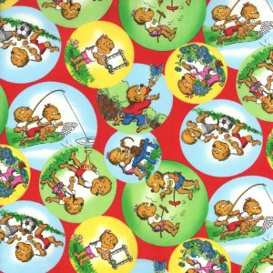 Berenstain Bears Welcome to Bear Country Fabric - Outdoor Bubbles - Red (55502 14)