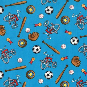 Berenstain Bears Welcome to Bear Country Fabric - Sports Equipment - Turquoise (55504 14)