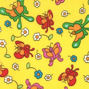 Berenstain Bears Welcome to Bear Country Fabric - Butterfly Friends - Yellow (55505 12)