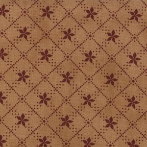 Primitive Gatherings Seasonal Little Gatherings Fabric - Poinsettia - Tan Burgundy (1063 17)