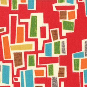 Jenn Ski Mod Century Fabric - Tiny Town Blocks - Ruby (30514 12)