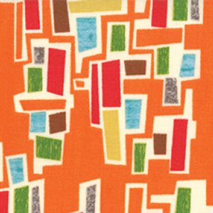 Jenn Ski Mod Century Fabric - Tiny Town Blocks - Tangerine (30514 17)