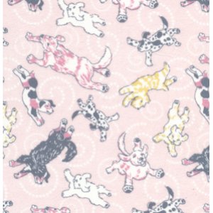 Annette Tatum Soliel Flannel Fabric - Flying Pups - Pink