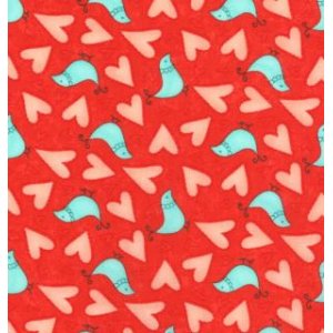 Sandy Gervais Flirt Fabric - Love Birds - Rose Red (17702 12)