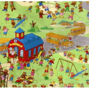 Berenstain Bears Bear Country School Fabric - Playground Scenic - Lime (55510 11)