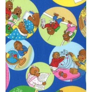 Berenstain Bears Bear Country School Fabric - School Bubbles - Royal (55512 16)
