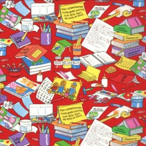 Berenstain Bears Bear Country School Fabric - Messy Desk - Red (55513 12)