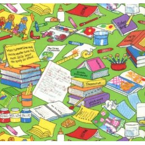 Berenstain Bears Bear Country School Fabric - Messy Desk - Lime (55513 15)