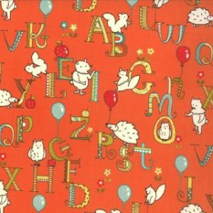 Keiki Mind Your Ps & Qs Fabric - ABC Critters - Tangerine (32712 15)
