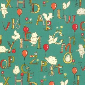 Keiki Mind Your Ps & Qs Fabric - ABC Critters - Teal (32712 14)