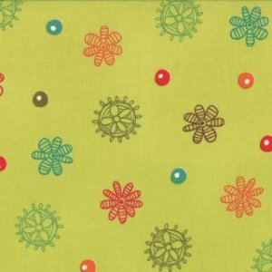 Keiki Mind Your Ps & Qs Fabric - Dots and Daisies - Chartreuse (32713 12)