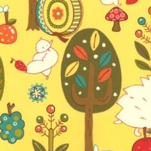 Keiki Mind Your Ps & Qs Fabric - Forest Critters - Sunshine (32710 17)