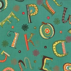 Keiki Mind Your Ps & Qs Fabric - Whimsy Letters - Teal (32711 14)
