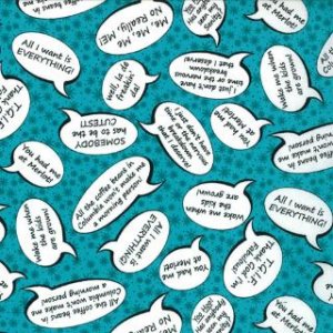 Olive Sandwiches Keep It Sassy Fabric - Word Bubble - Turquoise (1402 13)