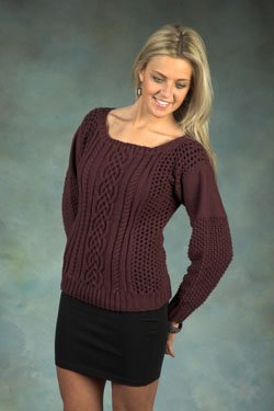 Plymouth Yarn Sweater & Pullover Patterns - 2365 DK Merino Superwash Cable Lace Pullover Pattern