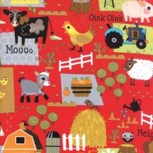 Jenn Ski Oink-A-Doodle-Moo Fabric - Barnyard Plots - Barn Red (30522 12)