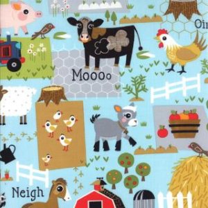 Jenn Ski Oink-A-Doodle-Moo Fabric - Barnyard Plots - Sky (30522 15)