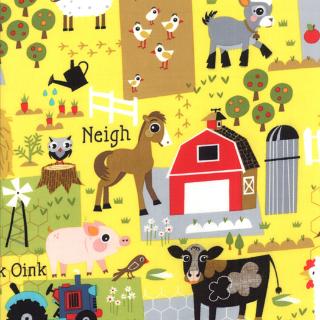 Jenn Ski Oink-A-Doodle-Moo Fabric - Barnyard Plots - Sunshine (30522 19)