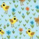 Jenn Ski Oink-A-Doodle-Moo - Chicks and Daisies - Sky (30525 15) Fabric photo