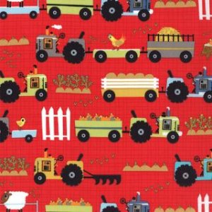 Jenn Ski Oink-A-Doodle-Moo Fabric - Tractor Garden - Barn Red (30523 12)