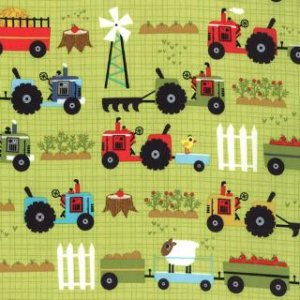 Jenn Ski Oink-A-Doodle-Moo Fabric - Tractor Garden - Leaf (30523 14)