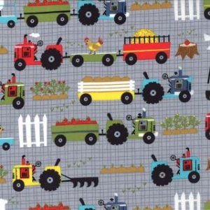 Jenn Ski Oink-A-Doodle-Moo Fabric - Tractor Garden - Steel (30523 20)