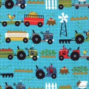 Jenn Ski Oink-A-Doodle-Moo Fabric - Tractor Garden - Turquoise (30523 16)