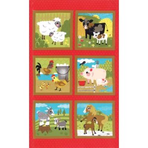 Jenn Ski Oink-A-Doodle-Moo Panel Fabric - Barn Red (30520 11)