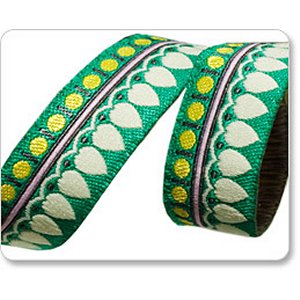 Renaissance Ribbons Amy Butler Ribbon Fabric - Belle Sari Petal Flower - Green - 5/8"