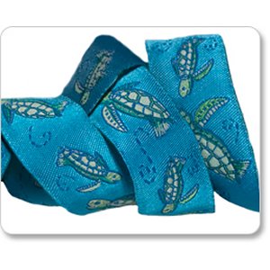 Renaissance Ribbons Cherish Flieder Ribbon Fabric - Sea Turtles - Aqua - 7/8"