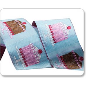 Renaissance Ribbons Laura Foster Nicholson Ribbon Fabric - Tiny Cakes - Turquoise - 1"