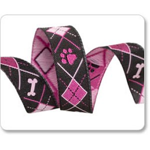 Renaissance Ribbons Raphael Kerley Ribbon Fabric - Doggy Argyle - Pink - 5/8"