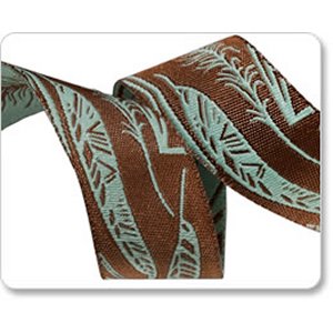 Renaissance Ribbons Anna Maria Horner Ribbon Fabric - Feathers - Aqua - 7/8"
