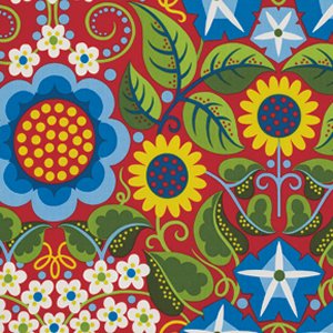 Jane Sassaman Wild Child Fabric - Flower Fiesta - Red