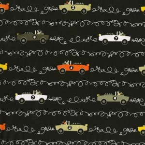 Michael Miller Fabrics Les Monsieurs Fabric - Scribble Cars - Taupe