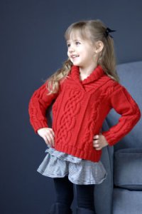 Plymouth Yarn Baby & Children Patterns - 2566 Kid's Shawl Collar Cabled Pullover Pattern