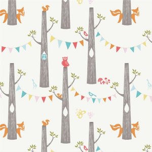 Birch Fabrics Just For Fun Knits Fabric - Woodland Friends - Cream (Backordered)