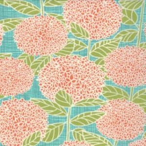 Kate & Birdie Bluebird Park Fabric - Hydrangea - Fountain Tangerine (13101 15)