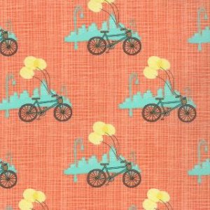 Kate & Birdie Bluebird Park Fabric - Bicycle - Tangerine (13103 15)