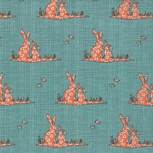 Kate & Birdie Bluebird Park Fabric - Bunnies - Teal (13105 12)