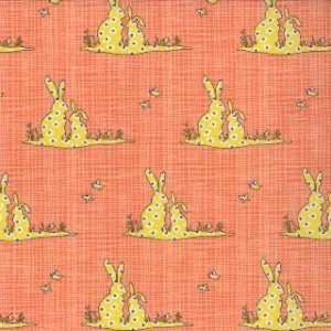 Kate & Birdie Bluebird Park Fabric - Bunnies - Tangerine (13105 15)