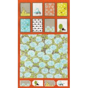 Kate & Birdie Bluebird Park Panel Fabric - Tangerine (13100 14)