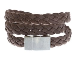 Swan + Saxon Thick Leather Wrap Bracelet - Braided Brown