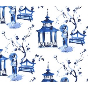 Michael Miller Fabrics Blue & White Fabric - Pagoda Garden