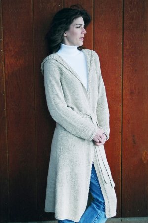 Knitting Pure and Simple Women's Cardigan Patterns - 0225 - Neckdown Long Hooded Cardigan Pattern