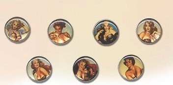 Blue Moon Button Art Plastic and Novelty - Forties Pin-ups Set of 7 18mm