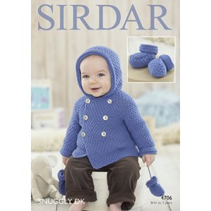Sirdar Snuggly Baby and Children Patterns - 4706 Baby Coat, Mittens, and Booties Pattern