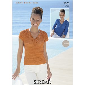 Sirdar Cotton DK Patterns - 7070 Crochet Sweater Pattern