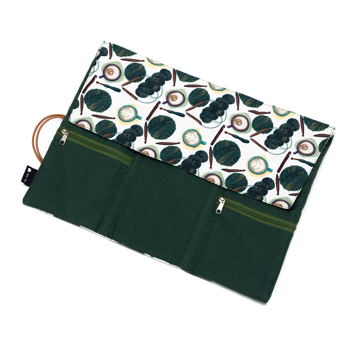 Circular knitting needle storage in mustard flower with many pockets and  zipper notion pocket